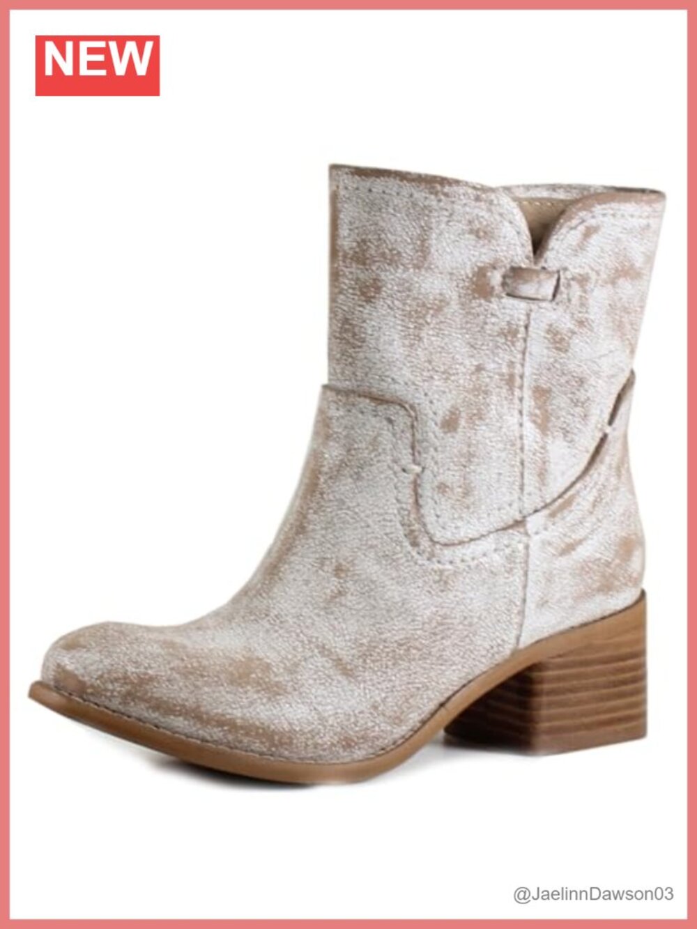 Vintage Leather Ankle Booties Chunky Block Heel Slip-On Distressed
